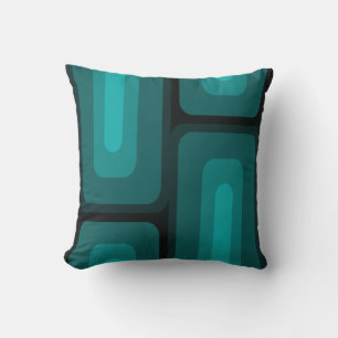 Mid Century Modern Long Rectangles Teal Cushion
