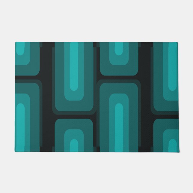 Mid Century Modern Long Rectangles Teal Doormat (Front)