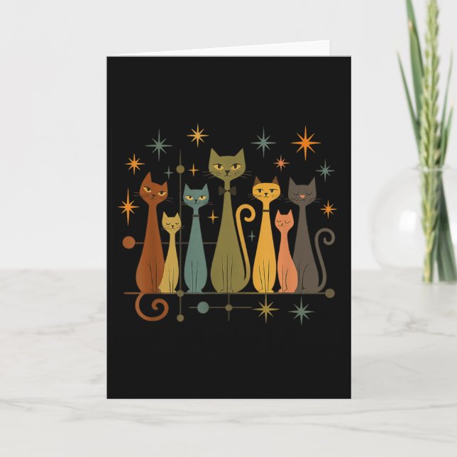 Mid-century Modern Look Atomic Age 50s 60s Cat Shi Card (Front)