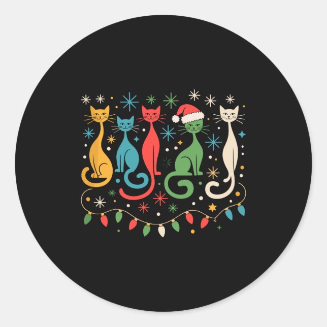 Mid Century Modern Look Cats Xmas Retro 50s 60s  Classic Round Sticker (Front)