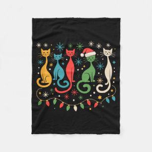 Mid Century Modern Look Cats Xmas Retro 50s 60s  Fleece Blanket
