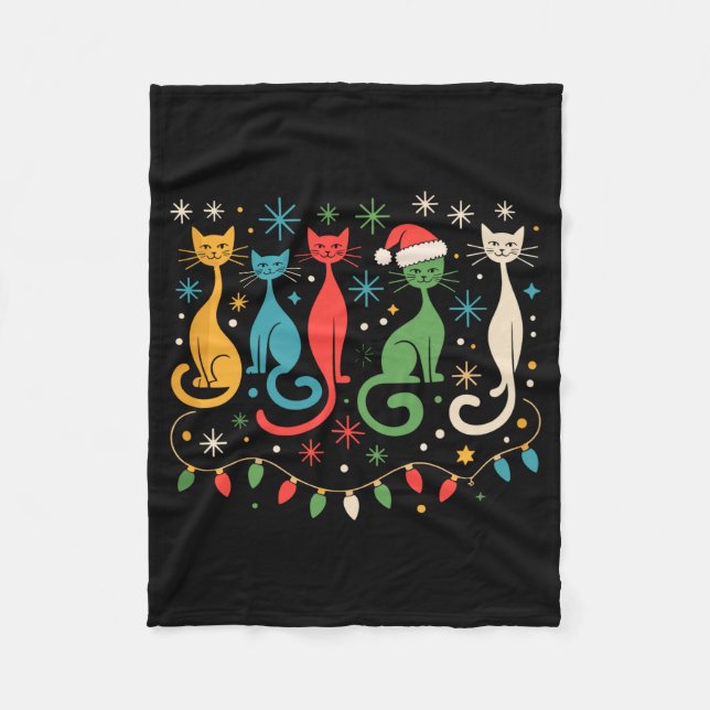 Mid Century Modern Look Cats Xmas Retro 50s 60s  Fleece Blanket (Front)