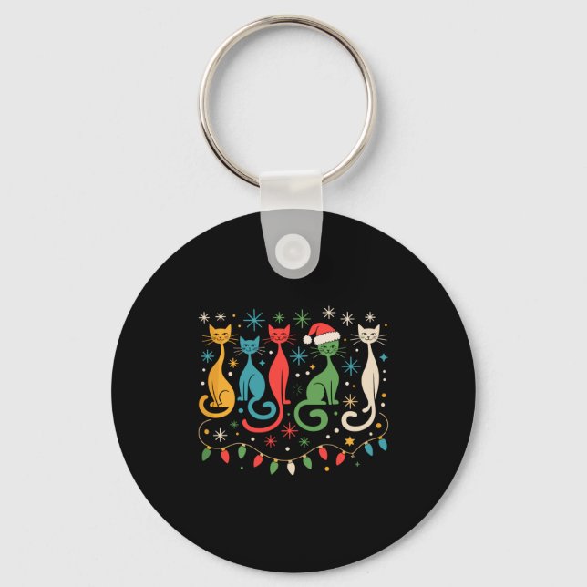 Mid Century Modern Look Cats Xmas Retro 50s 60s  Key Ring (Front)