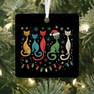 Mid Century Modern Look Cats Xmas Retro 50s 60s Metal Tree Decoration