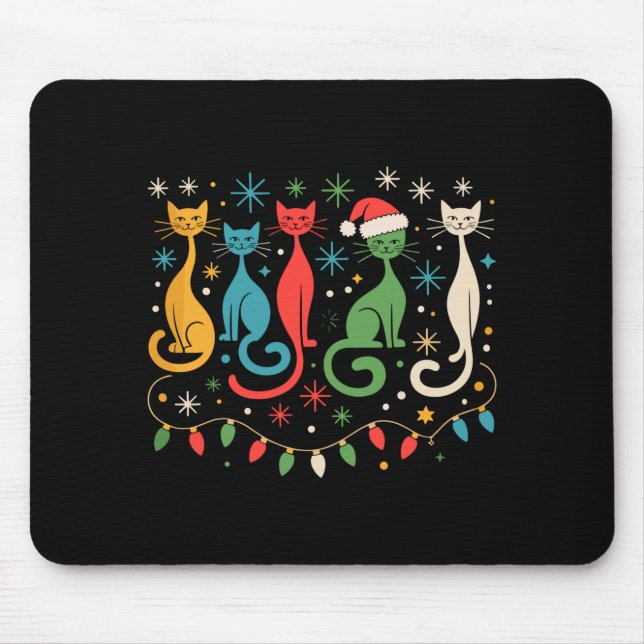 Mid Century Modern Look Cats Xmas Retro 50s 60s  Mouse Mat (Front)