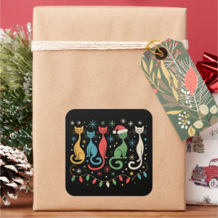 Mid Century Modern Look Cats Xmas Retro 50s 60s Square Sticker
