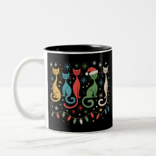 Mid Century Modern Look Cats Xmas Retro 50s 60s Two-Tone Coffee Mug