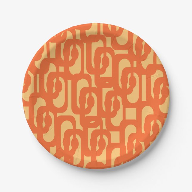 Mid Century Modern Loop Pattern in Orange Mustard Paper Plate (Front)