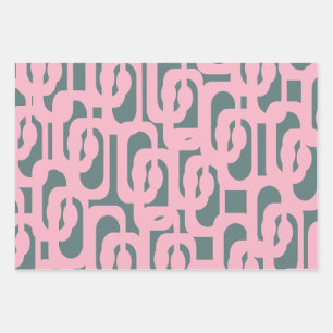 Mid Century Modern Loop Pattern Pink and Green Wrapping Paper Sheet