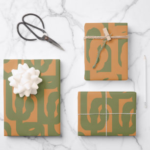 Mid Century Modern Loops Retro Olive Green Orange Wrapping Paper Sheet