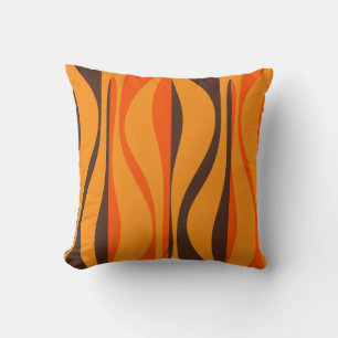 Mid Century Modern Lounge Pattern 70s Orange Brown Cushion