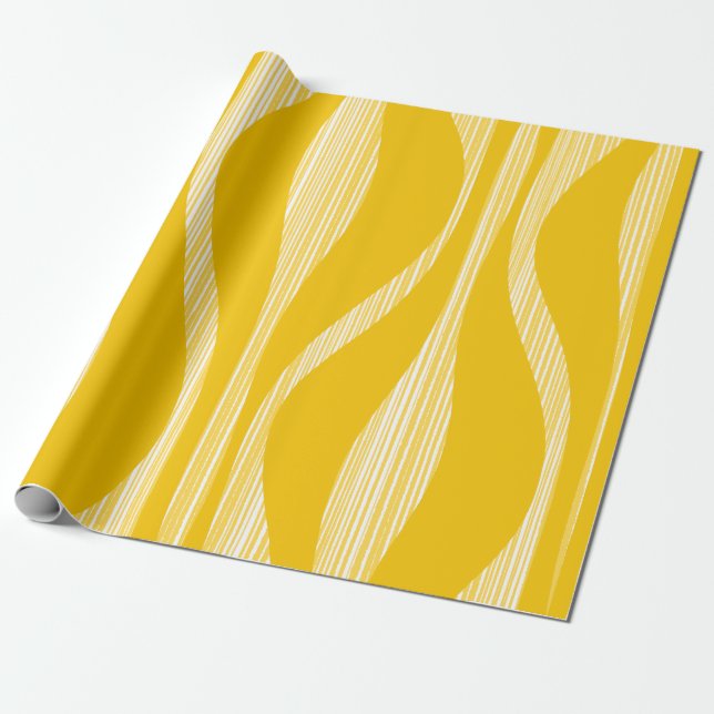 Mid Century Modern Lounge Pattern Yellow Wrapping Paper (Unrolled)