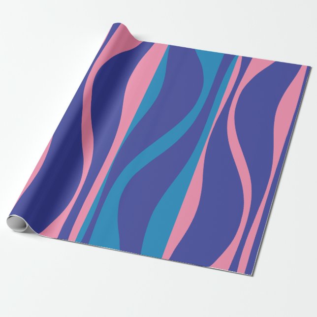 Mid Century Modern Lounge Vibrant Blue and Pink Wrapping Paper (Unrolled)