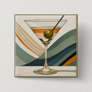 Mid Century Modern Martini Cocktail Hour 15 Cm Square Badge
