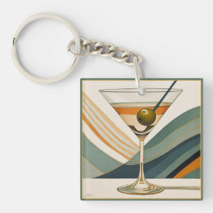 Mid Century Modern Martini Cocktail Hour Key Ring