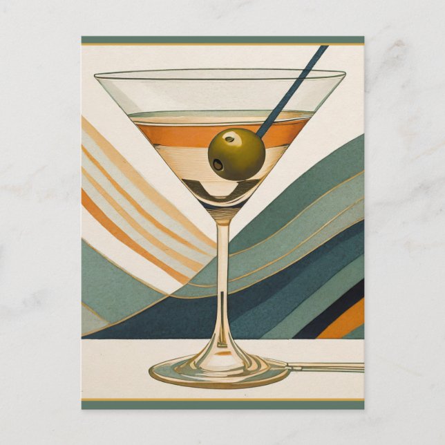 Mid Century Modern Martini Cocktail Hour Postcard (Front)