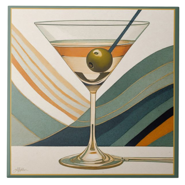 Mid Century Modern Martini Cocktail Hour Tile (Front)