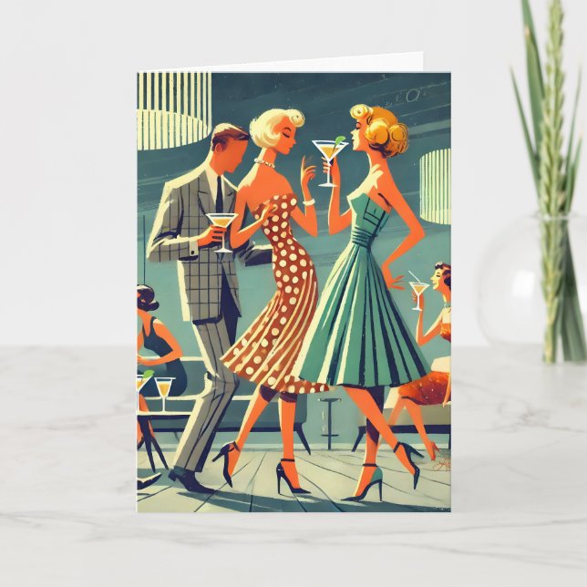 Mid Century Modern Martini Dance Cocktail Party Card (Front)