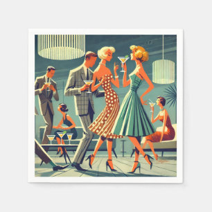 Mid Century Modern Martini Dance Cocktail Party Napkin
