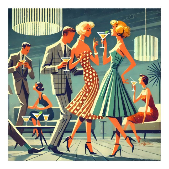 Mid Century Modern Martini Dance Cocktail Party Photo Print (Front)