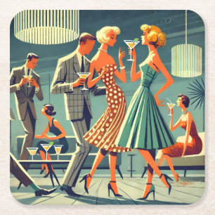 Mid Century Modern Martini Dance Cocktail Party Square Paper Coaster