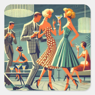Mid Century Modern Martini Dance Cocktail Party Square Sticker