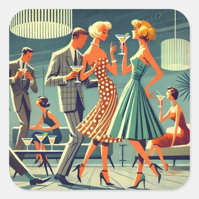 Mid Century Modern Martini Dance Cocktail Party Square Sticker (Front)