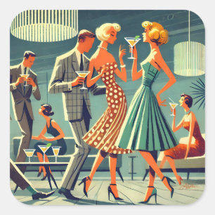 Mid Century Modern Martini Dance Cocktail Party Square Sticker