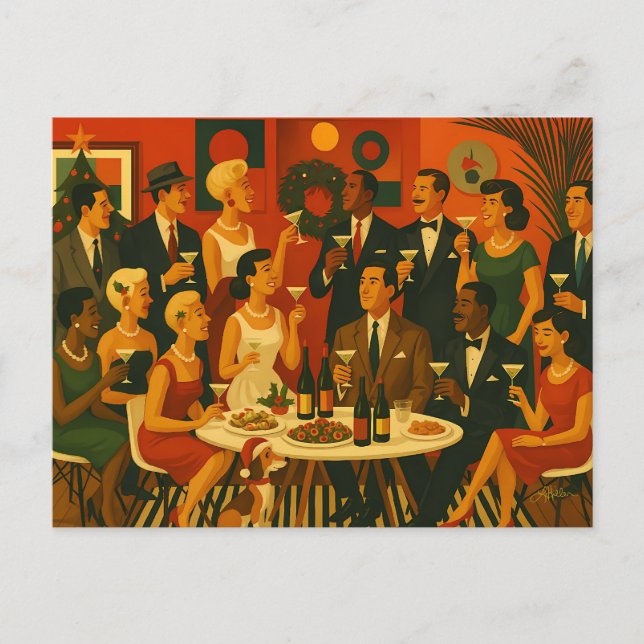 Mid Century Modern Martini Intellectuals Christmas Holiday Postcard (Front)