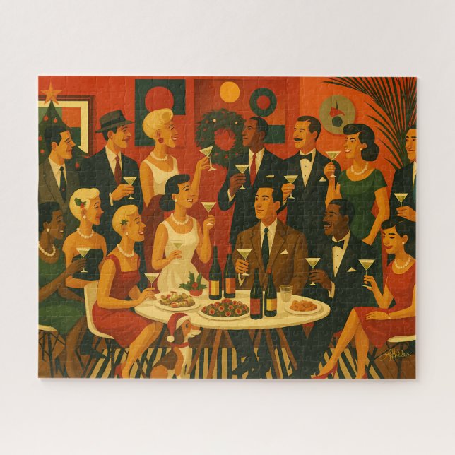 Mid Century Modern Martini Intellectuals Christmas Jigsaw Puzzle (Horizontal)