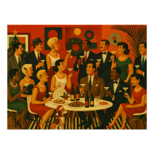 Mid Century Modern Martini Intellectuals Christmas Poster