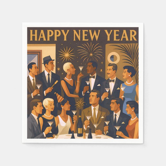 Mid Century Modern Martini Intellectuals New Year Napkin (Front)