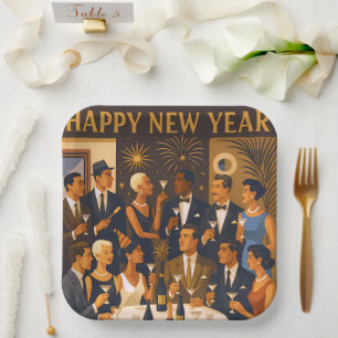 Mid Century Modern Martini Intellectuals New Year Paper Plate
