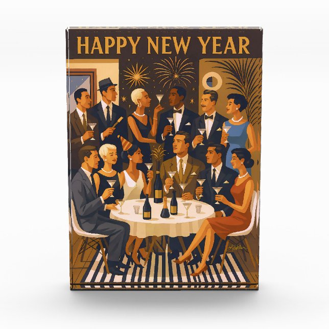 Mid Century Modern Martini Intellectuals New Year Photo Block (Front)