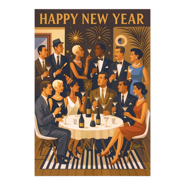 Mid Century Modern Martini Intellectuals New Year Photo Print (Front)