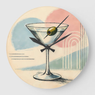 Mid Century Modern Martini Pastel Minimalist Art Large Clock