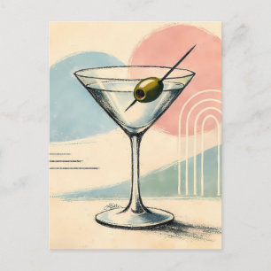 Mid Century Modern Martini Pastel Minimalist Art Postcard