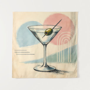 Mid Century Modern Martini Pastel Minimalist Art Tapestry
