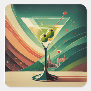 Mid Century Modern Martini Travel Cathedral View Square Sticker