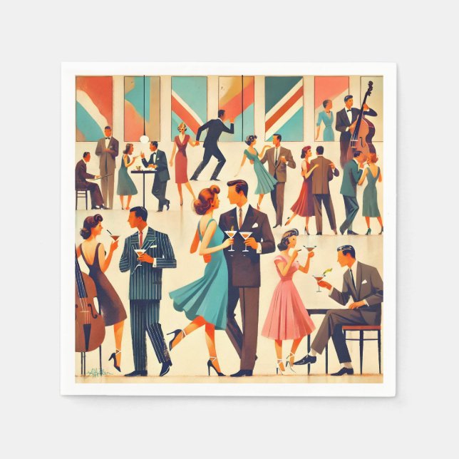 Mid Century Modern Martinis At The Club Napkin (Front)