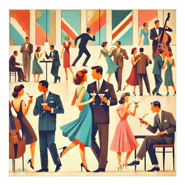 Mid Century Modern Martinis At The Club Photo Print (Front)