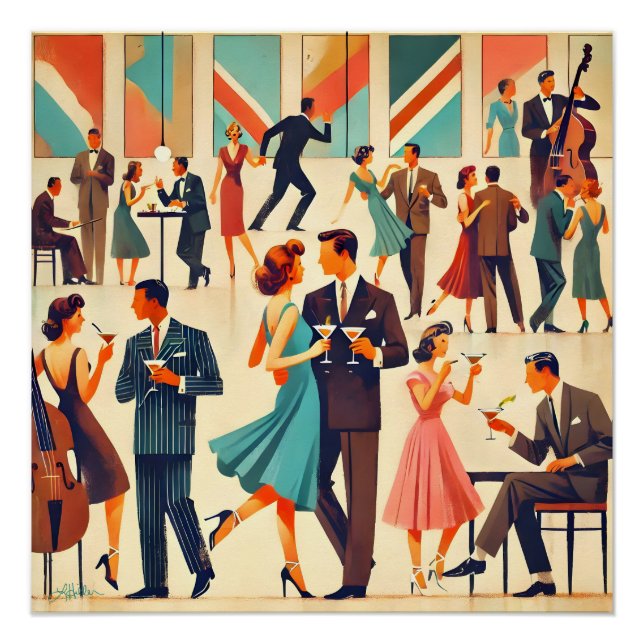 Mid Century Modern Martinis At The Club Poster (Front)