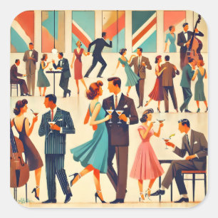 Mid Century Modern Martinis At The Club Square Sticker