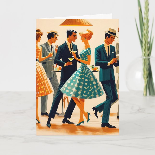 Mid Century Modern Martinis Dancing Cocktail Party Card (Front)