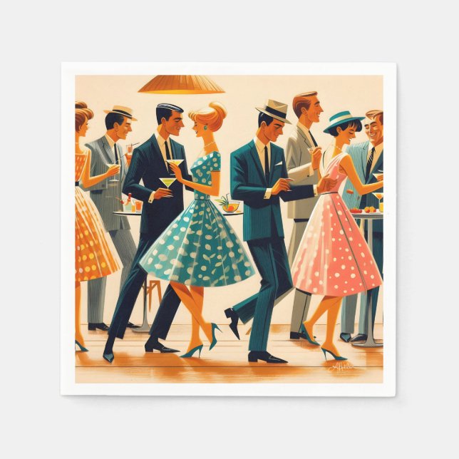 Mid Century Modern Martinis Dancing Cocktail Party Napkin (Front)