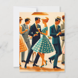 Mid Century Modern Martinis Dancing Cocktail Party Postcard
