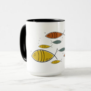 Mid Century Modern MCM Retro Swimming Fish Pattern Mug