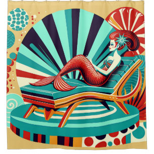 “Mid-Century Modern Mermaid - Vibrant Retro Art” Shower Curtain