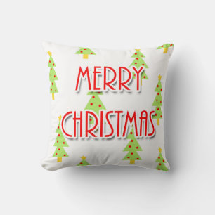 mid century modern merry christmas trees cushion