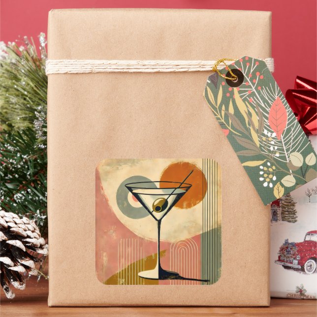 Mid Century Modern Minimalist Art Martini Square Sticker (Holiday)